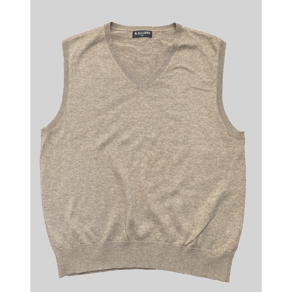 Kallspin Cashmere Wool Blend V‎ Neck Sweater Vest Brown Soft Lightweight Mens XL